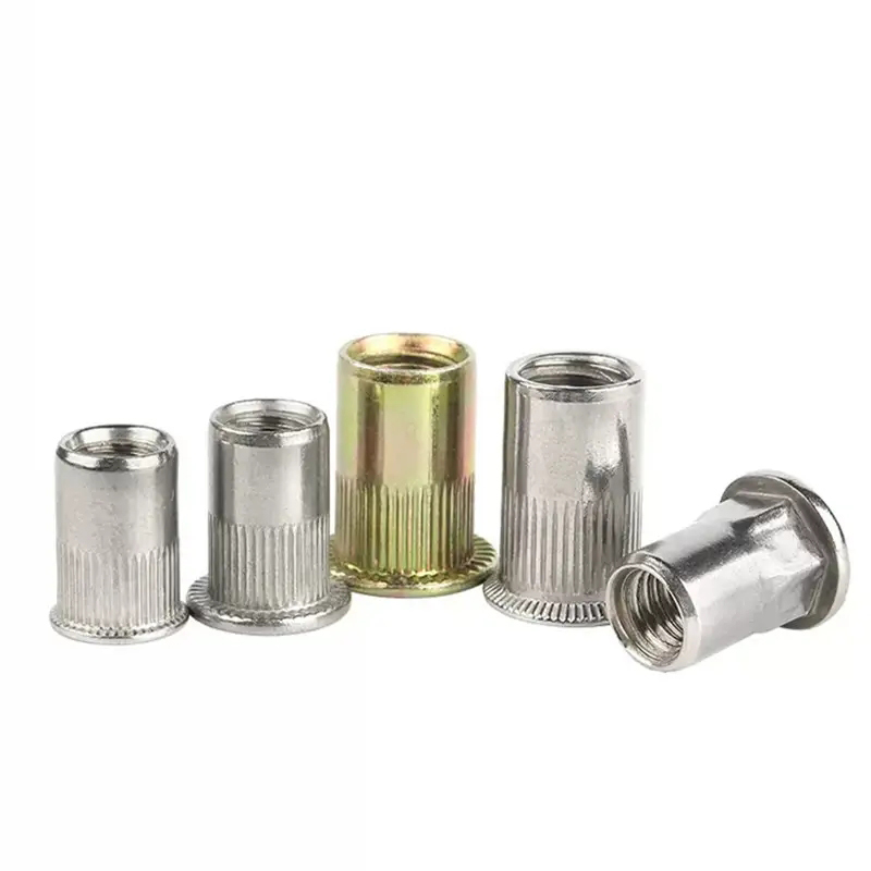 Stainless Steel Threaded Rivet Nuts m10 m12 SS304 White Yellow Zinc Flat Head Sleeve Barrel Round Insert Nuts With Knurled Body